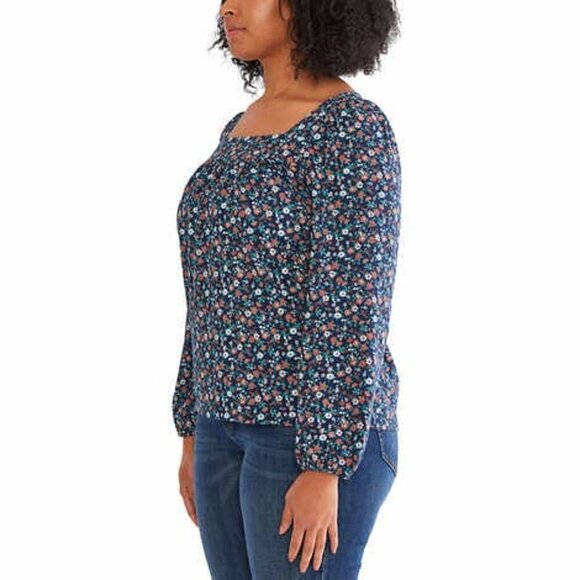 Lucky Brand Flowy Top Womens Navy Square Neck Boho Floral Long Sleeves NWT - Picture 5 of 6